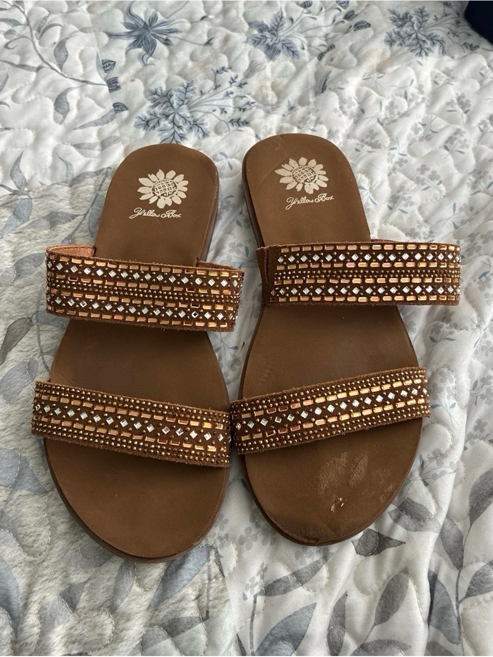 Yellow box Brown Jeweled Double-Strap Slide Sandals - Women's size 7 - Picture 2 of 5